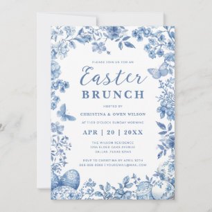 Invitation Elégant Bleu Toile Whimsical Floral Brunch de Pâqu