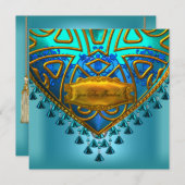Invitation Elégant bleu Turquoise Aqua Gold Toutes les Occasi (Devant / Derrière)