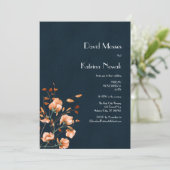 Invitation Élégant bleu Turquoise brûlé orange floral (Debout devant)