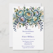 Invitation Elégant bleu turquoise Brunch floral & Bubbly (Devant)