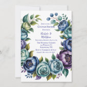 Invitation Elégant bleu turquoise Couples Floral Douche (Devant)