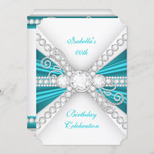 Invitation Elégant bleu Turquoise Diamant Argent Anniversaire