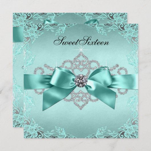 Invitation Elégant bleu Turquoise doux 16 fête d'anniversaire (Devant / Derrière)