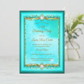 Invitation Elégant bleu turquoise Gold photo Anniversaire (Debout devant)
