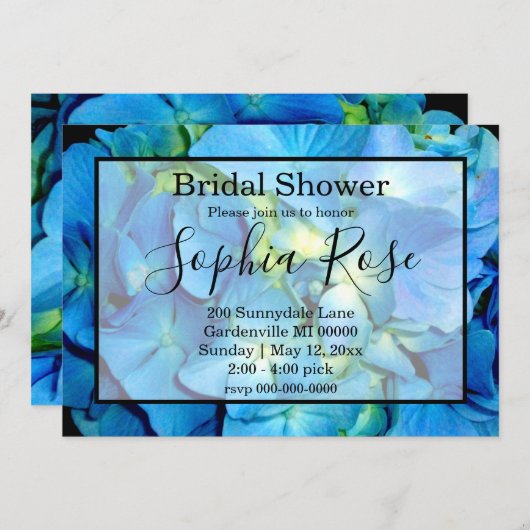 Invitation Elégant bleu turquoise hydrangée à fleurs bleu ros (Devant / Derrière)