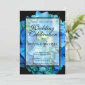 Invitation Elégant bleu turquoise hydrangées florales rose Ma (Debout devant)