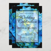 Invitation Elégant bleu turquoise hydrangées florales rose Ma (Devant / Derrière)