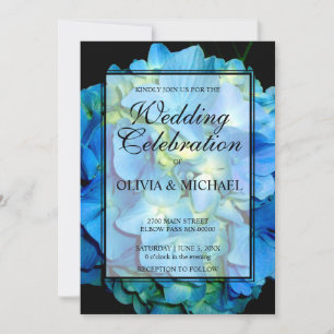 Invitation Elégant bleu turquoise hydrangées florales rose Ma