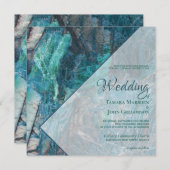 Invitation Elégant bleu Turquoise marbre vert Mariage géométr (Devant / Derrière)