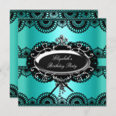 Invitation Elégant bleu Turquoise noir dentelle d'argent Anni (Devant / Derrière)