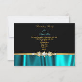 Invitation Elégant bleu turquoise or noir fête d'anniversaire (Dos)
