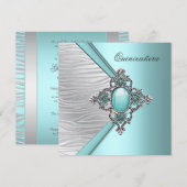 Invitation Élégant Bleu Turquoise pour Quinceañera (Devant / Derrière)