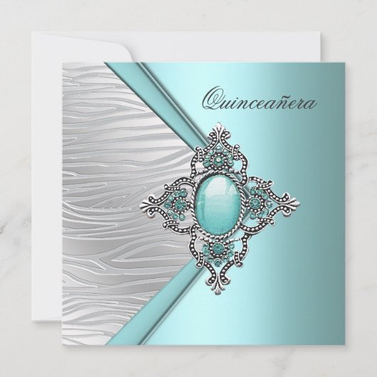 Invitation Élégant Bleu Turquoise pour Quinceañera (Devant)