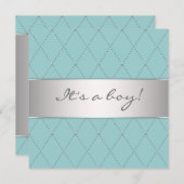 Invitation Elégant bleu Turquoise Silver Boy Douche (Devant / Derrière)