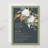 Invitation Élégant bleu vert blanc Mariage floral (Devant)