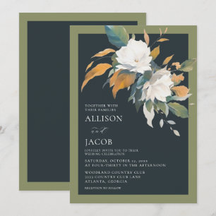 Invitation Élégant bleu vert blanc Mariage floral