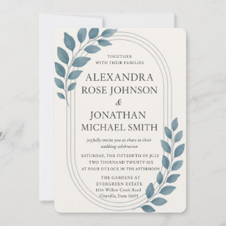 Invitation Elégant bleu vert et Mariage ovale argenté