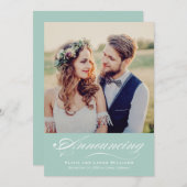 Invitation Elégant Bleu Vert Script Mariage Photo Réception (Devant / Derrière)