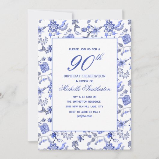 Invitation Elégant bleu Vintage d'antiquité Floral 90e (Devant)
