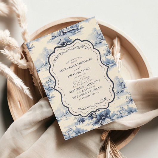 Invitation Elégant bleu Vintage Floral Mariage