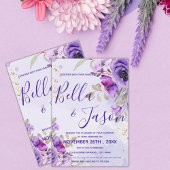 Invitation Elégant bleu violet Aquarelle Mariage floral