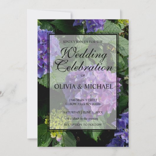 Invitation Elégant bleu violet hydrangée Mariage (Devant)