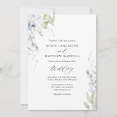 Invitation Elégant Bliss, Dusty Blue Mariage Floral (Devant)