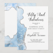 Invitation Elégant Blue Agate Surprise 50e anniversaire (Devant / Derrière)