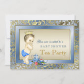 Invitation Elégant Blue and Gold Boys Tea Party Baby shower (Devant)
