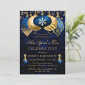 Invitation Elegant Blue and Gold New Year’s Eve Party (Debout devant)