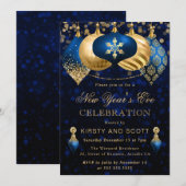 Invitation Elegant Blue and Gold New Year’s Eve Party (Devant / Derrière)
