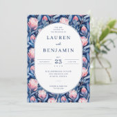 Invitation Elegant Blue and Pink Floral (Debout devant)