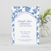 Invitation Elegant Blue and White 40th Birthday Party  (Debout devant)