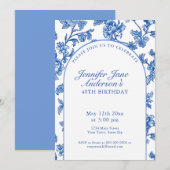Invitation Elegant Blue and White 40th Birthday Party  (Devant / Derrière)