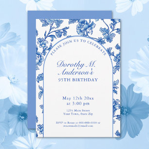 Invitation Elégant Blue and White 95th Birthday Party