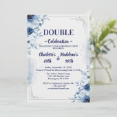 Invitation Elegant Blue and White Floral Joint Birthday (Debout devant)