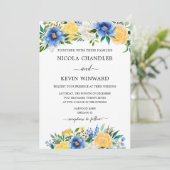 Invitation Elegant Blue and Yellow Floral Wedding (Debout devant)