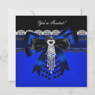 Invitation Élégant Blue Black Diamond Pearl Party