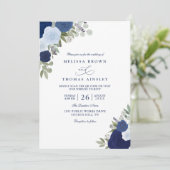 Invitation Elegant Blue Boho Roses Modern QR Code Wedding (Debout devant)