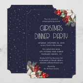 Invitation Elegant Blue Botanical Christmas Holiday Party (Devant / Derrière)