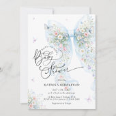 Invitation Elegant Blue Bow Bloom Butterfly Baby Shower (Devant)