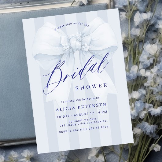 Invitation Elegant blue bow bridal shower