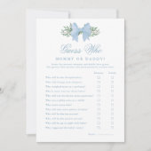 Invitation Elegant Blue Bow Devine Qui Baby shower Jeu (Devant)