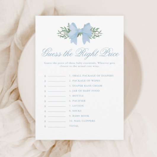 Invitation Elegant Blue Bow Guess du jeu de Baby shower de pr
