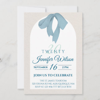 Invitation Elegant Blue Bow Twenty 20th Birthday