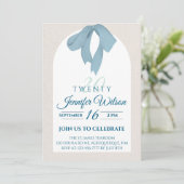 Invitation Elegant Blue Bow Twenty 20th Birthday (Debout devant)