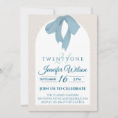 Invitation Elegant Blue Bow Twenty-One Birthday (Devant)