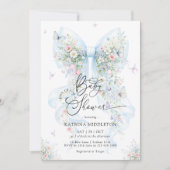 Invitation Elegant Blue Bow Wildflower Baby Shower (Devant)