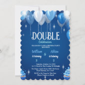 Invitation Elégant Blue Boys Double Anniversaire personnalisa (Devant)