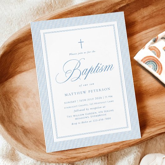 Invitation Elegant Blue Calligraphy Baptism